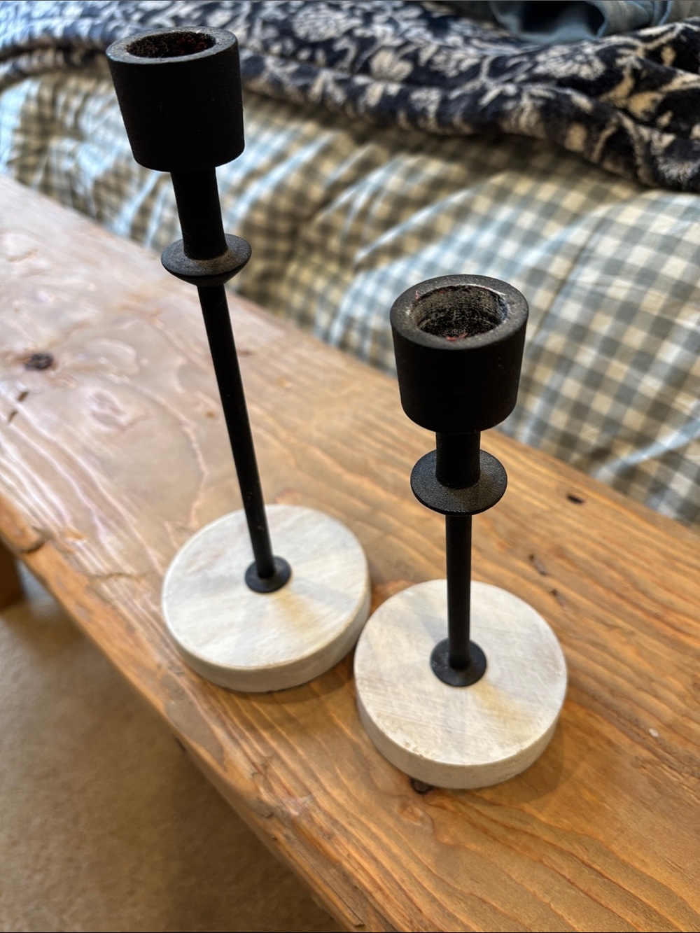 Pair of Two-Tone Metal & Wood Candlesticks - Magnolia Hearth & Hand